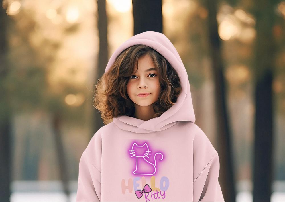 Girl's Cute Kitty Hoodie Sweatshirt Light Baby Pink by ZealforTee