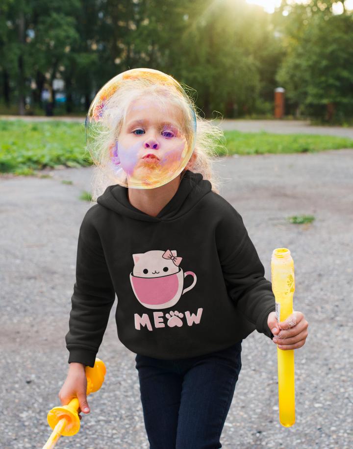 Girl's Hello Cup Kitty Hoodie Sweatshirt Light Baby Pink by ZealforTee