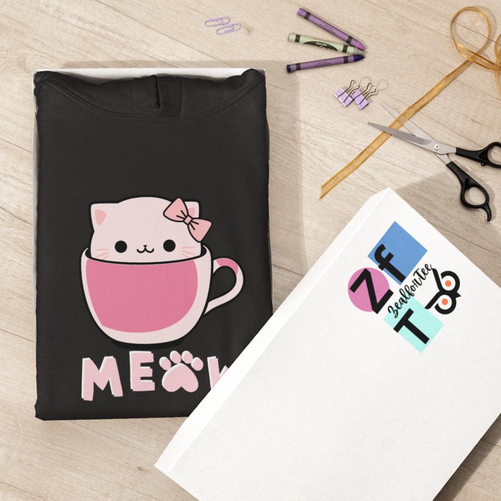 Girl's Hello Cup Kitty Hoodie Sweatshirt Light Baby Pink by ZealforTee