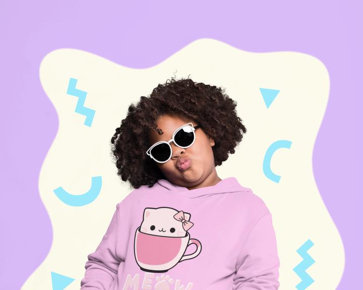 Girl's Hello Cup Kitty Hoodie Sweatshirt Light Baby Pink by ZealforTee