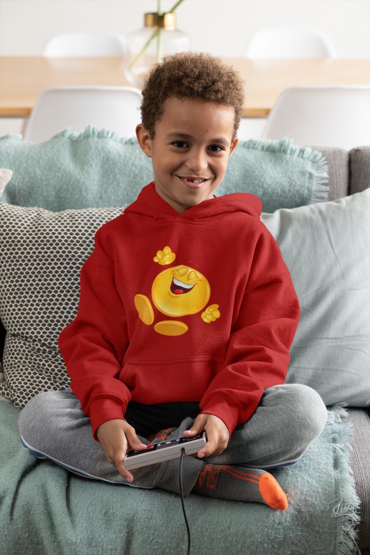 Boy's Happy Emoticon Hoodie Sweatshirt Red by ZealforTee