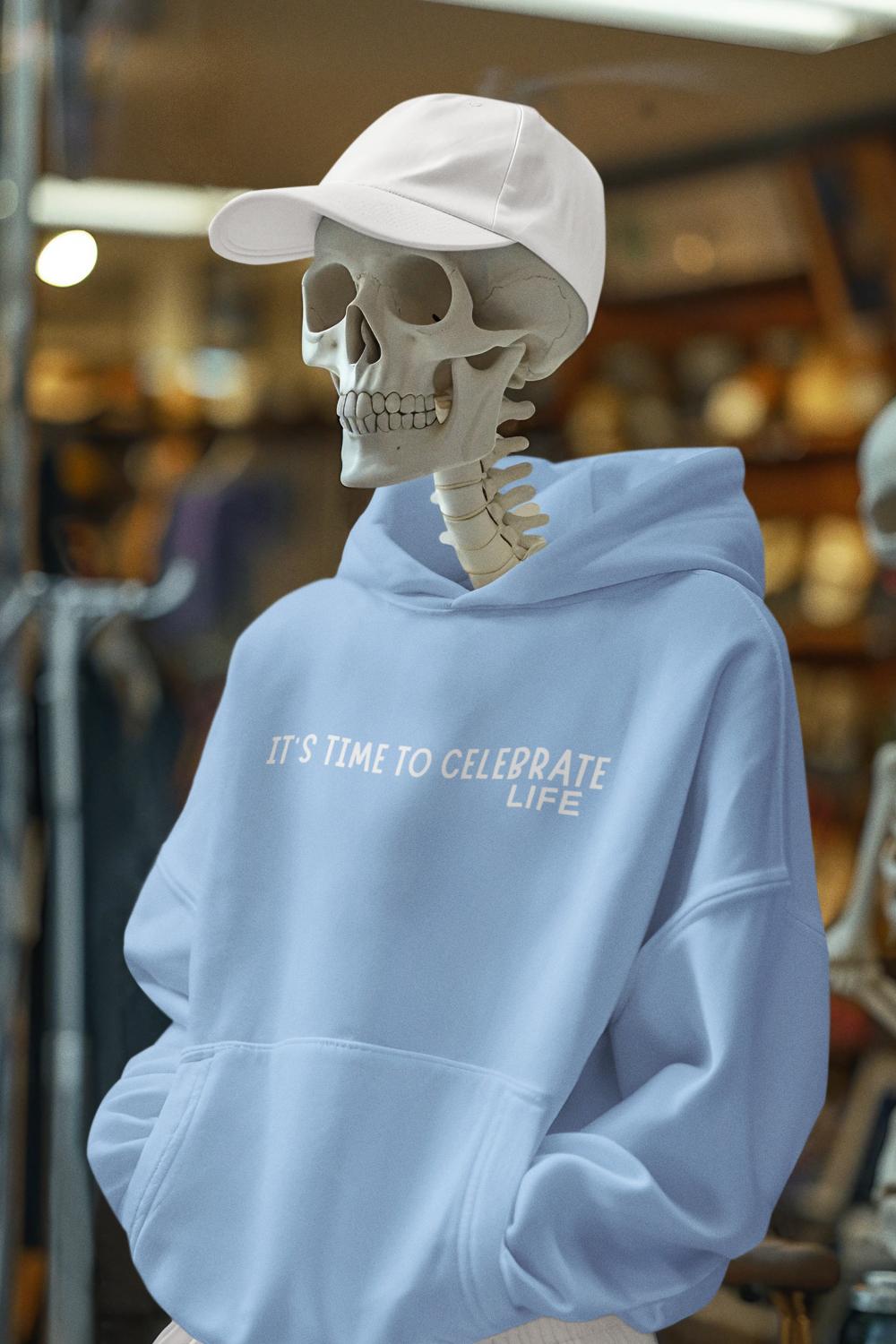 Men's Time to Celebrate Life Hoodie Sweatshirt Light Baby Pink by ZealforTee