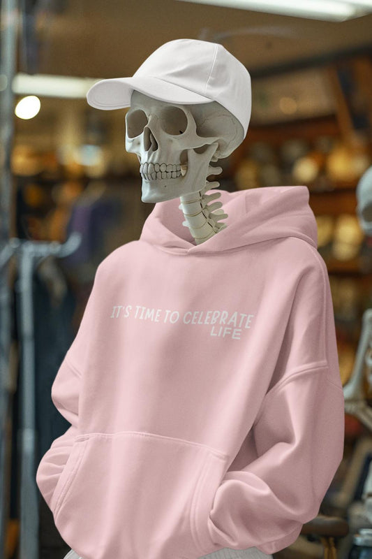 Men's Time to Celebrate Life Hoodie Sweatshirt Light Baby Pink by ZealforTee