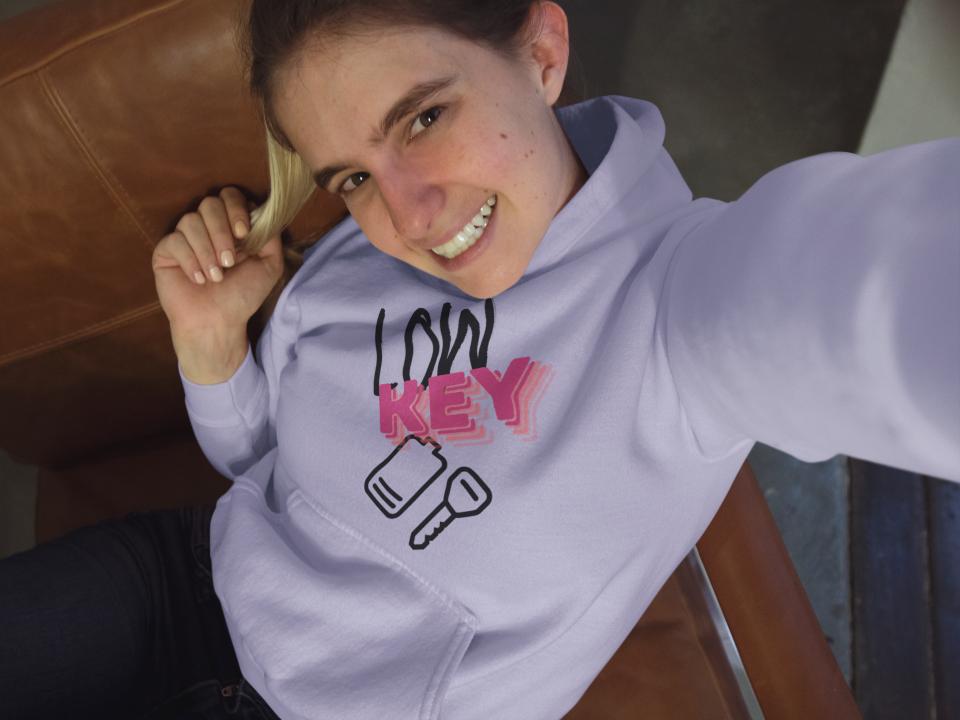 Women's Low-Key Gen-Z Hoodie Sweatshirt Light Baby Pink by ZealforTee