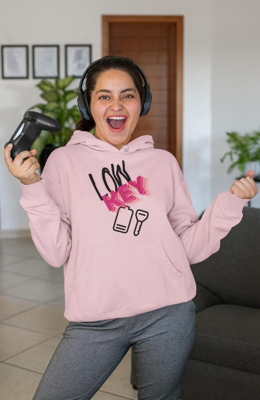 Women's Low-Key Gen-Z Hoodie Sweatshirt Light Baby Pink by ZealforTee