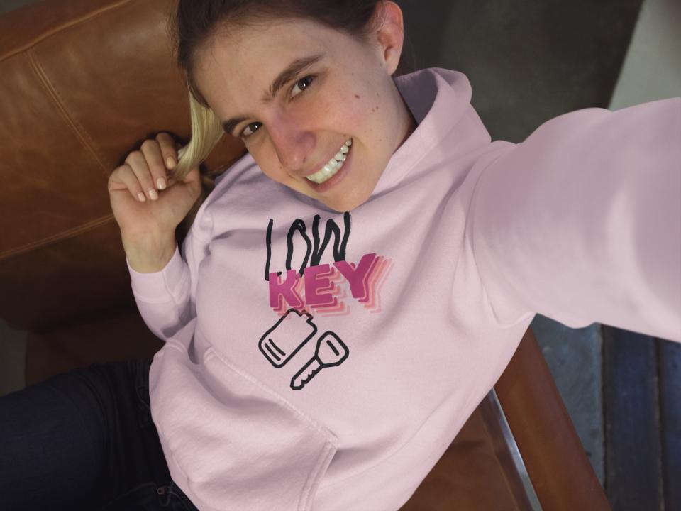 Women's Low-Key Gen-Z Hoodie Sweatshirt Light Baby Pink by ZealforTee