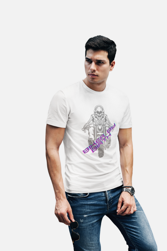 Men's Biker By Birth Skull T-shirt White by ZealforTee