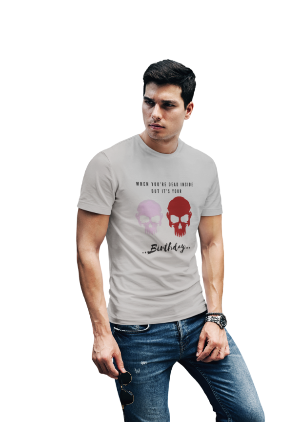 Men's Dead Inside Skull T-shirt Grey Melange by ZealforTee