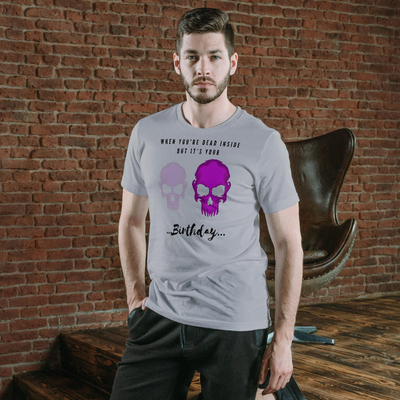 Men's Dead Inside Skull T-shirt Grey Melange by ZealforTee