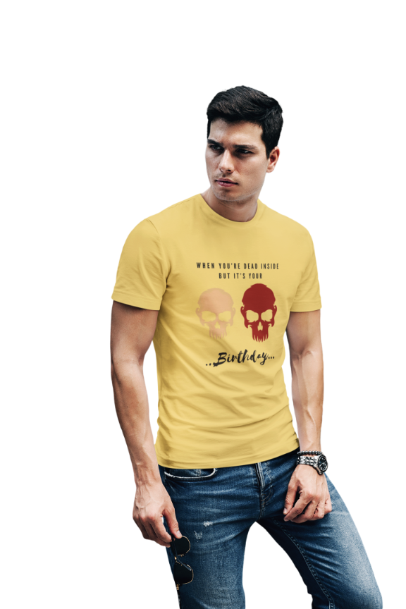 Men's Dead Inside Skull T-shirt Yellow by ZealforTee