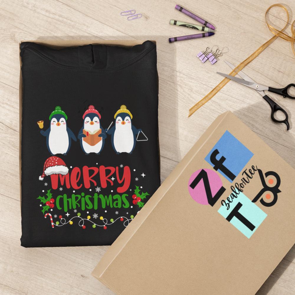 Christmas Penguin Hoodie Black by ZealforTee