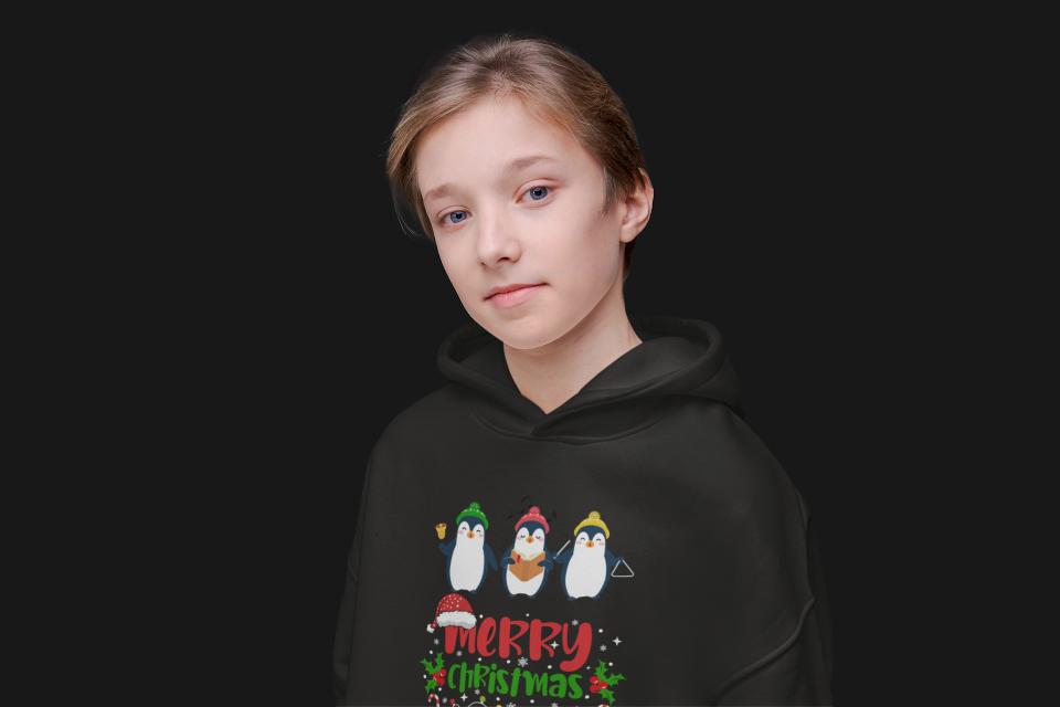 Christmas Penguin Hoodie Black by ZealforTee