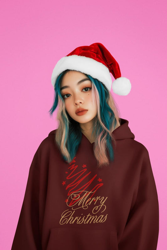 Women's Merry Christmas Hoodie Maroon by ZealforTee