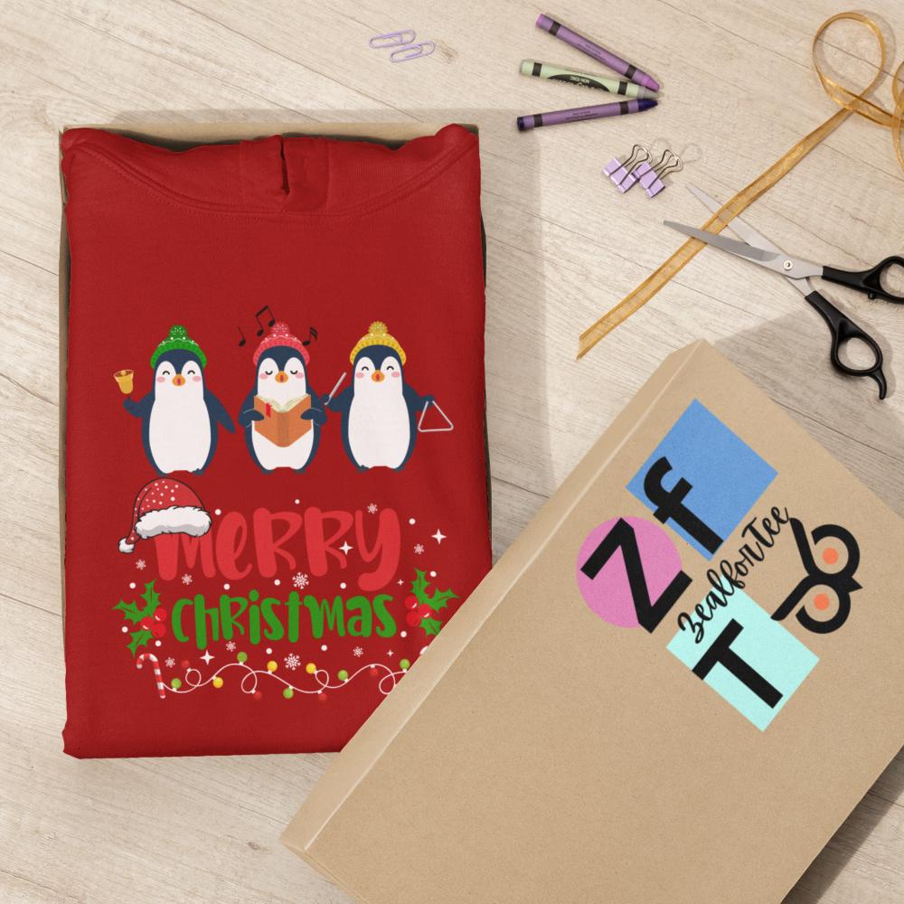 Christmas Penguin Hoodie Red by ZealforTee