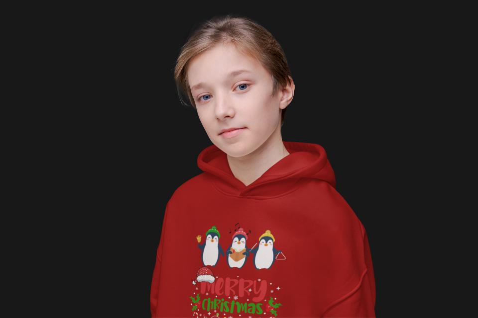 Christmas Penguin Hoodie Red by ZealforTee