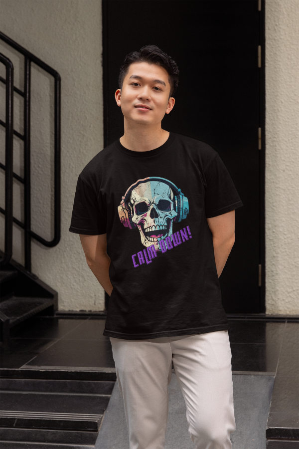 Men's Calm Down Skull T-shirt Yellow by ZealforTee