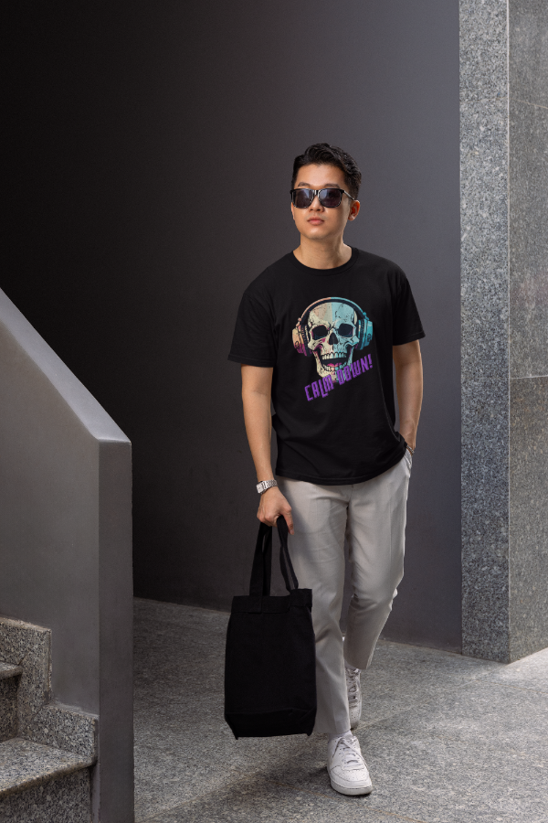 Men's Calm Down Skull T-shirt Black by ZealforTee