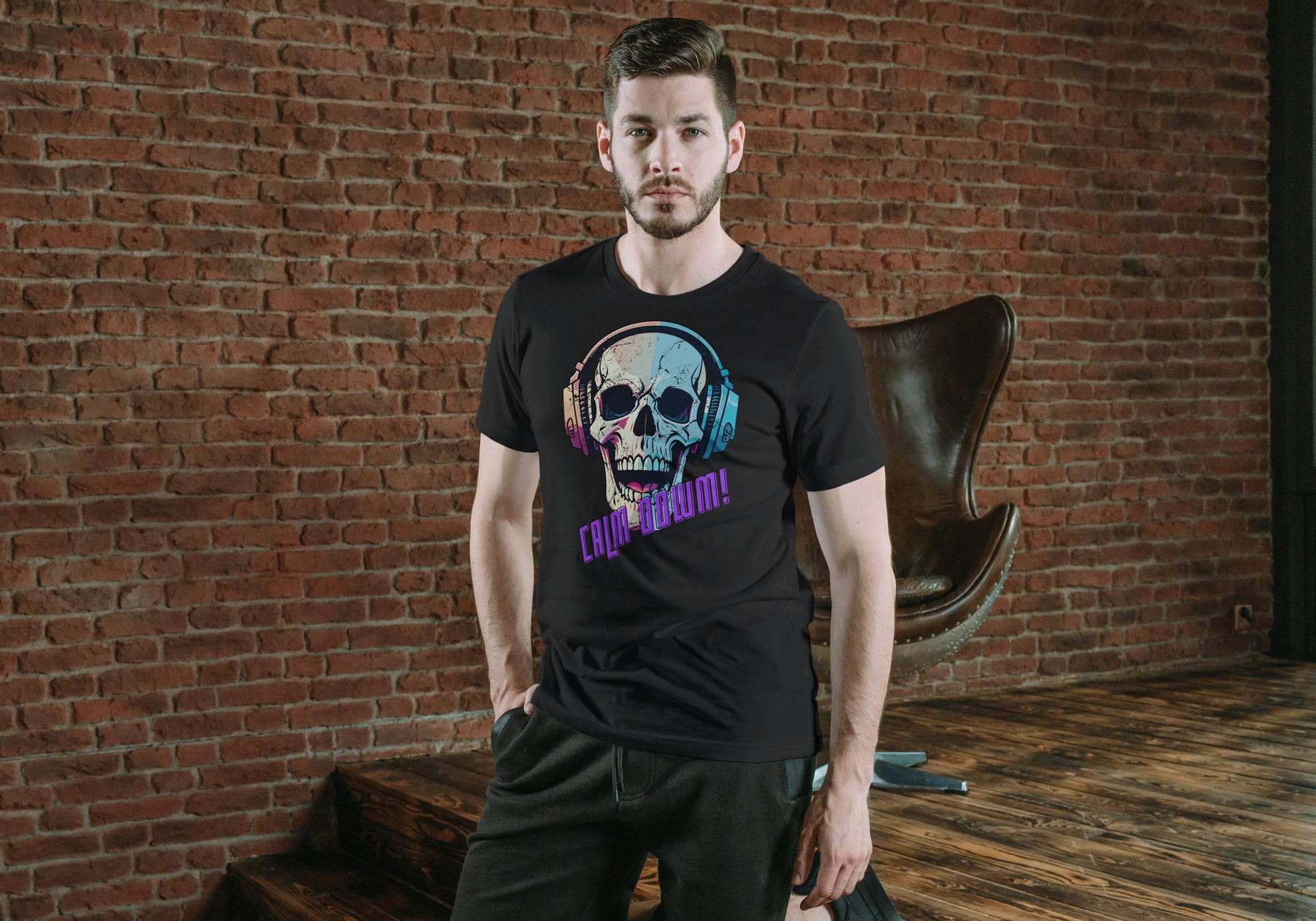 Men's Calm Down Skull T-shirt Black by ZealforTee