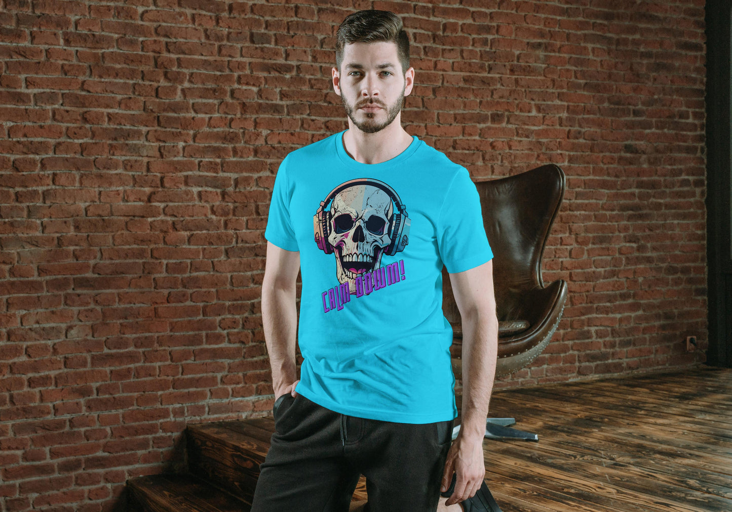 Men's Calm Down Skull T-shirt SkyBlue by ZealforTee