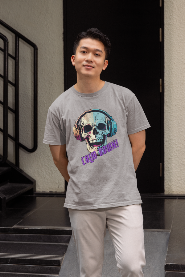 Men's Calm Down Skull T-shirt SkyBlue by ZealforTee
