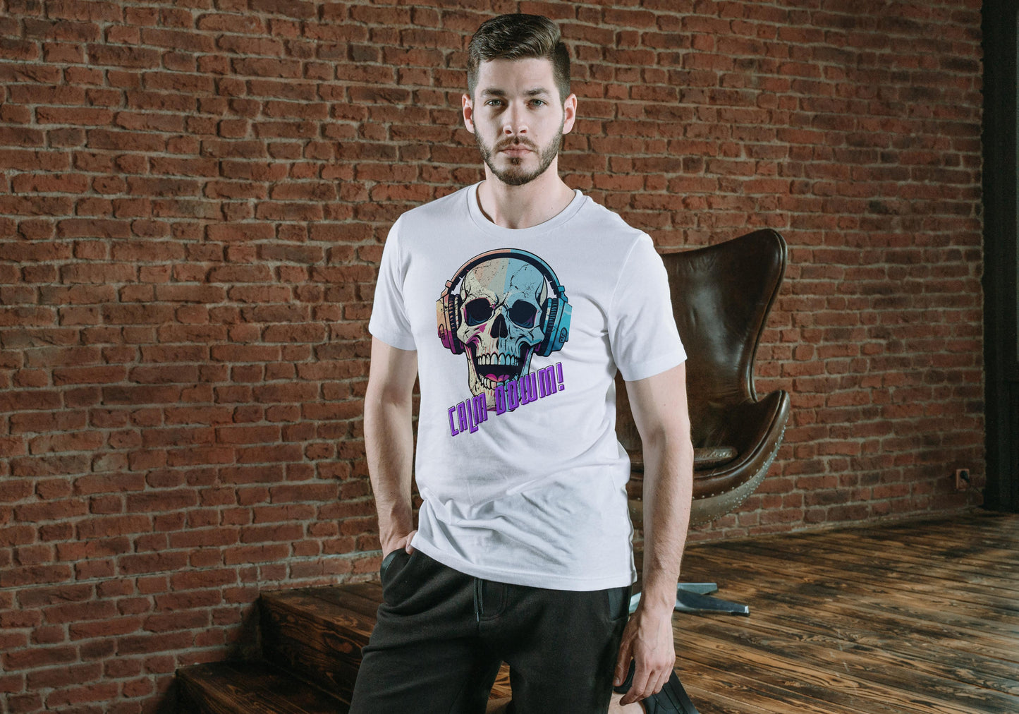 Men's Calm Down Skull T-shirt Grey Melange by ZealforTee