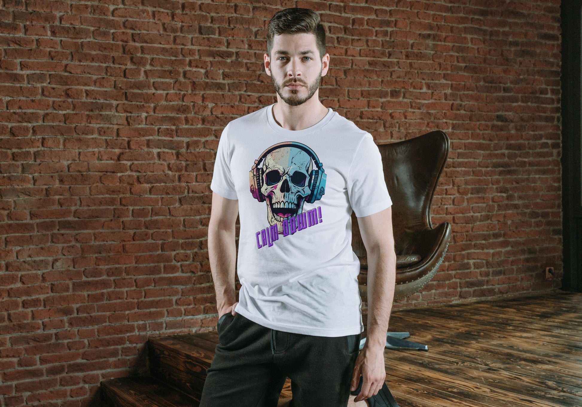 Men's Calm Down Skull T-shirt Grey Melange by ZealforTee