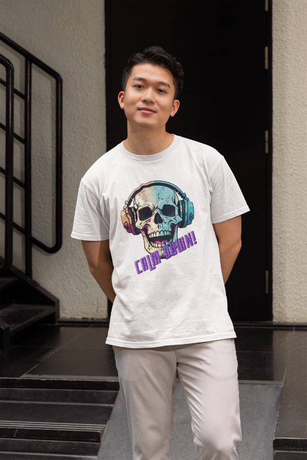 Men's Calm Down Skull T-shirt Grey Melange by ZealforTee