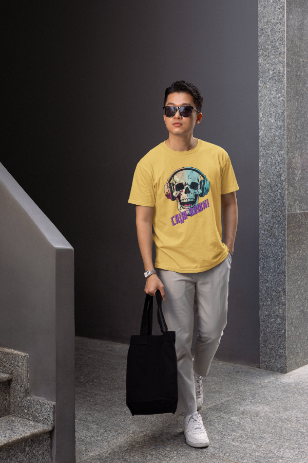 Men's Calm Down Skull T-shirt Yellow by ZealforTee