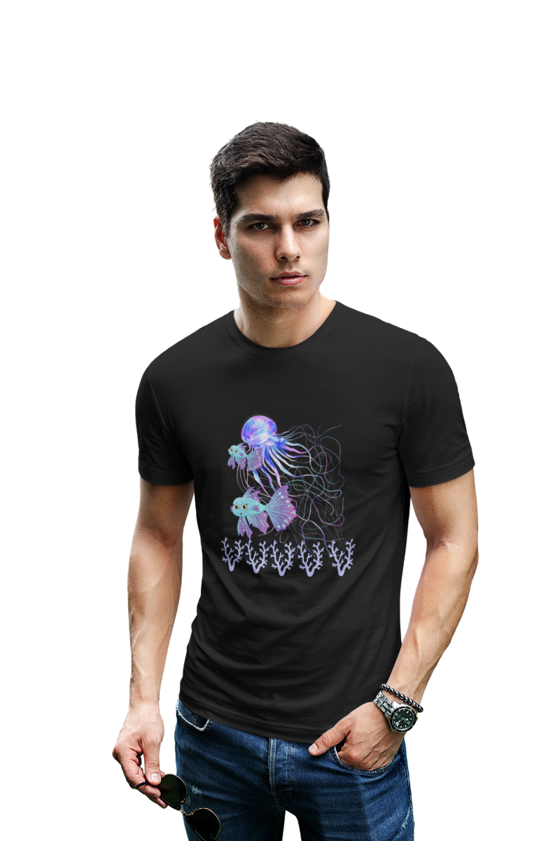 Men's Coral With Mermaid T-shirt Black by ZealforTee