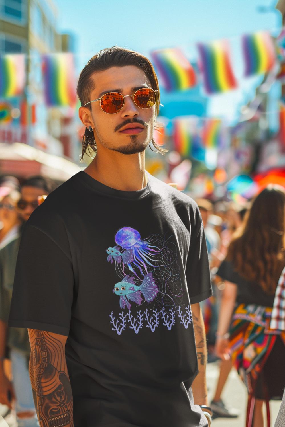 Men's Coral With Mermaid T-shirt Black by ZealforTee