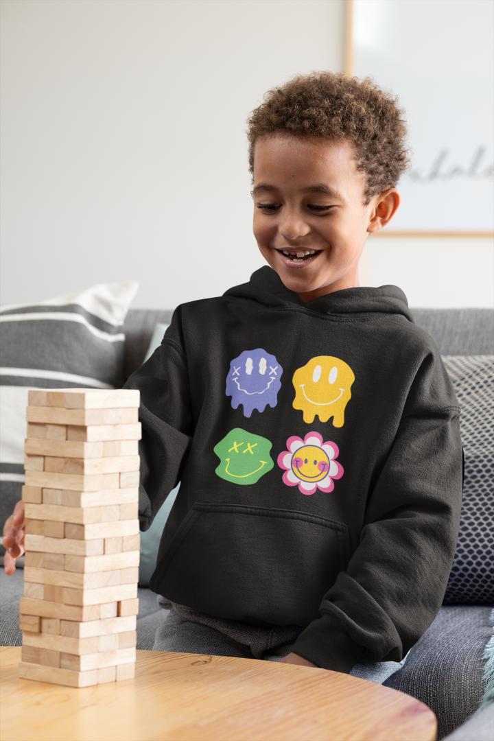 Boy's Melting Smile Emoji Hoodie Sweatshirt Black by ZealforTee