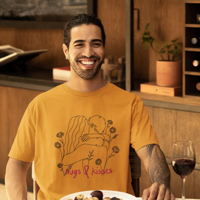 Men's Line Art Hugs N Kisses Oversized T shirt Light Baby Pink by ZealforTee