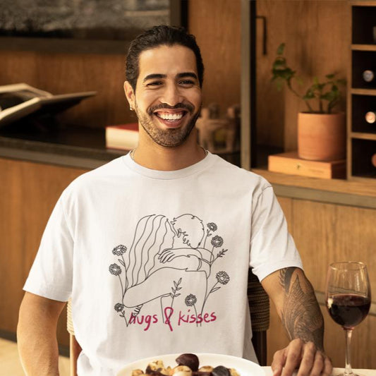 Men's Line Art Hugs N Kisses Oversized T shirt Light Baby Pink by ZealforTee