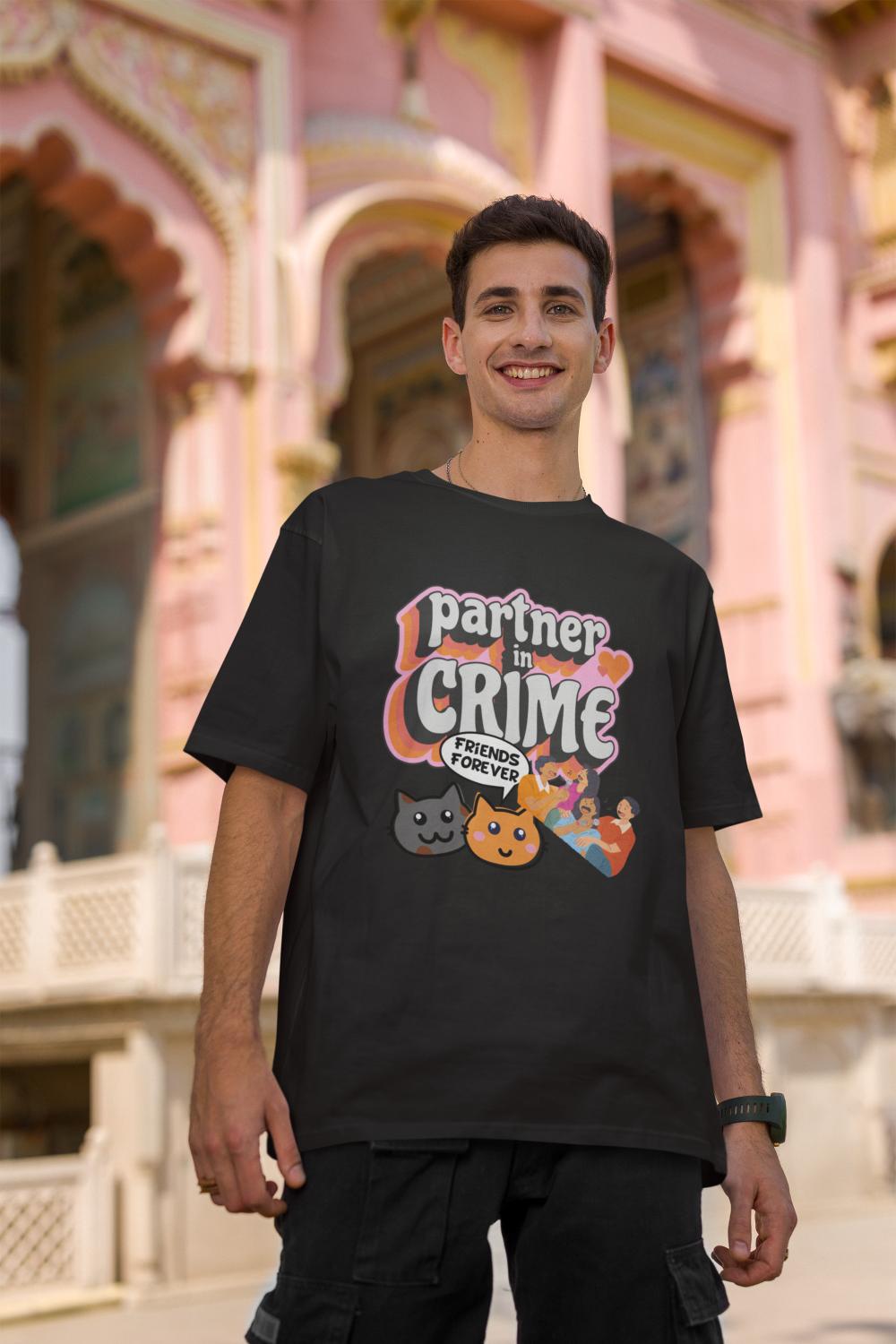 Men's Partner In Crime Oversized T shirt Grey Melange by ZealforTee