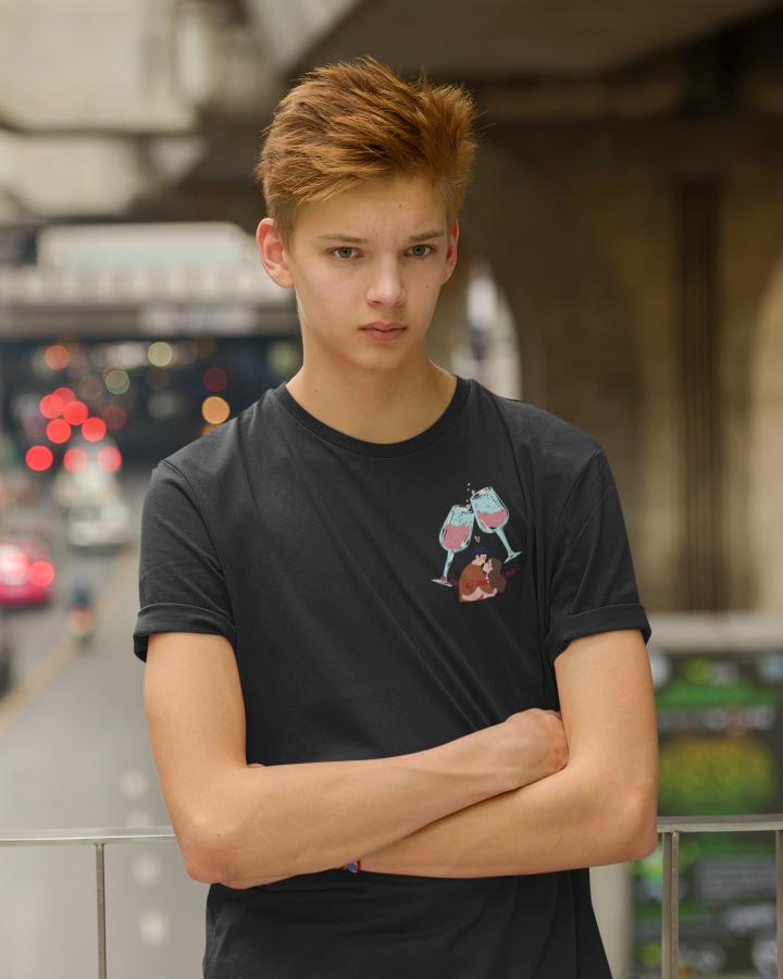 Men's Cloud Wine Pocket Print T-shirt Black by ZealforTee