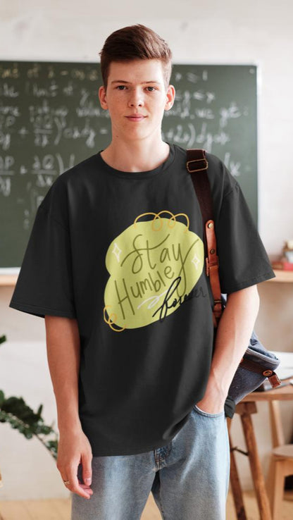 Men's Stay Humble Oversized T shirt Grey Melange by ZealforTee