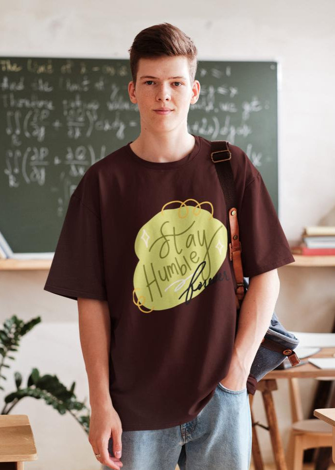 Men's Stay Humble Oversized T shirt Grey Melange by ZealforTee