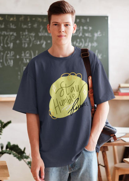 Men's Stay Humble Oversized T shirt Grey Melange by ZealforTee