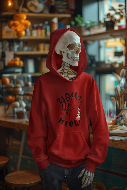 Men's Meow Typography Hoodie Sweatshirt Red by ZealforTee