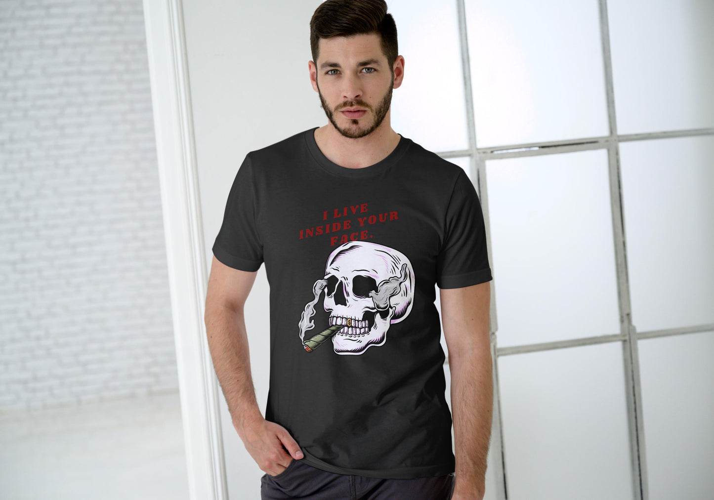 Men's Living Inside Face Skull T-shirt Yellow by ZealforTee