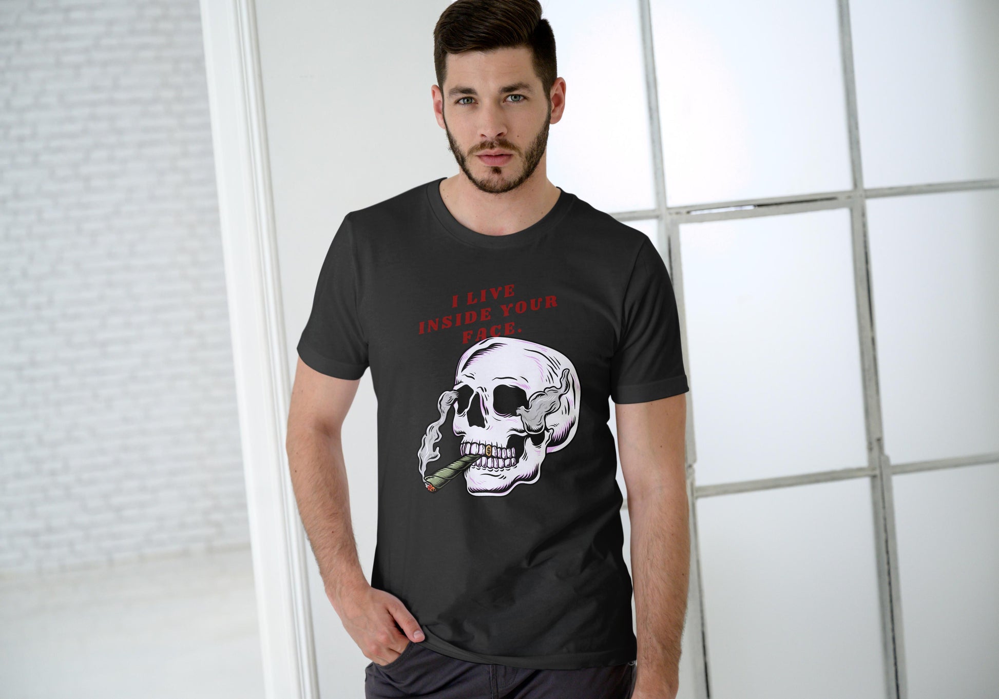Men's Living Inside Face Skull T-shirt Yellow by ZealforTee