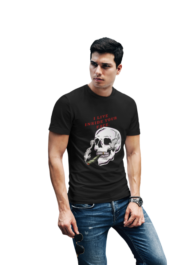 Men's Living Inside Face Skull T-shirt Black by ZealforTee