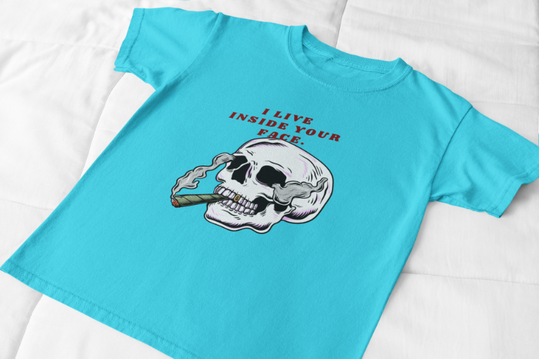 Men's Living Inside Face Skull T-shirt SkyBlue by ZealforTee