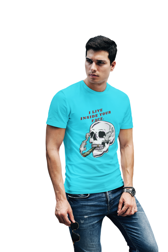 Men's Living Inside Face Skull T-shirt SkyBlue by ZealforTee