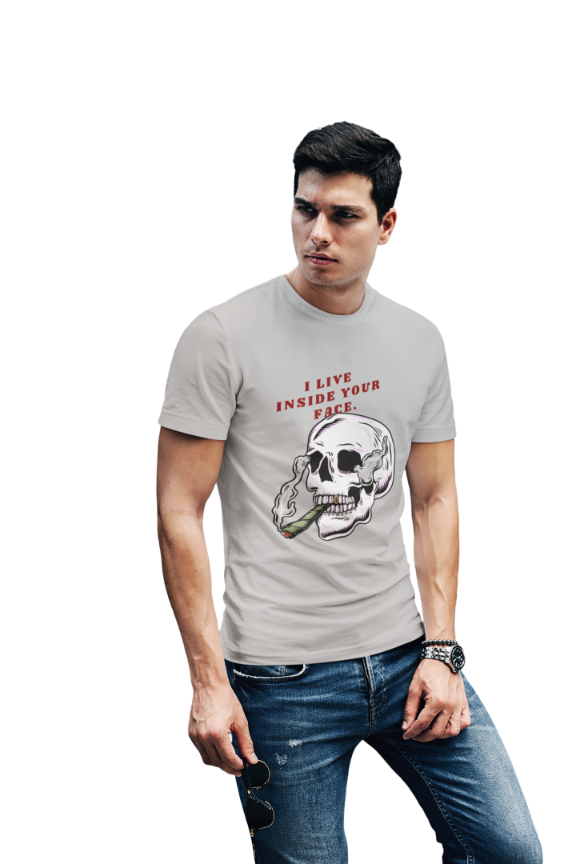Men's Living Inside Face Skull T-shirt White by ZealforTee