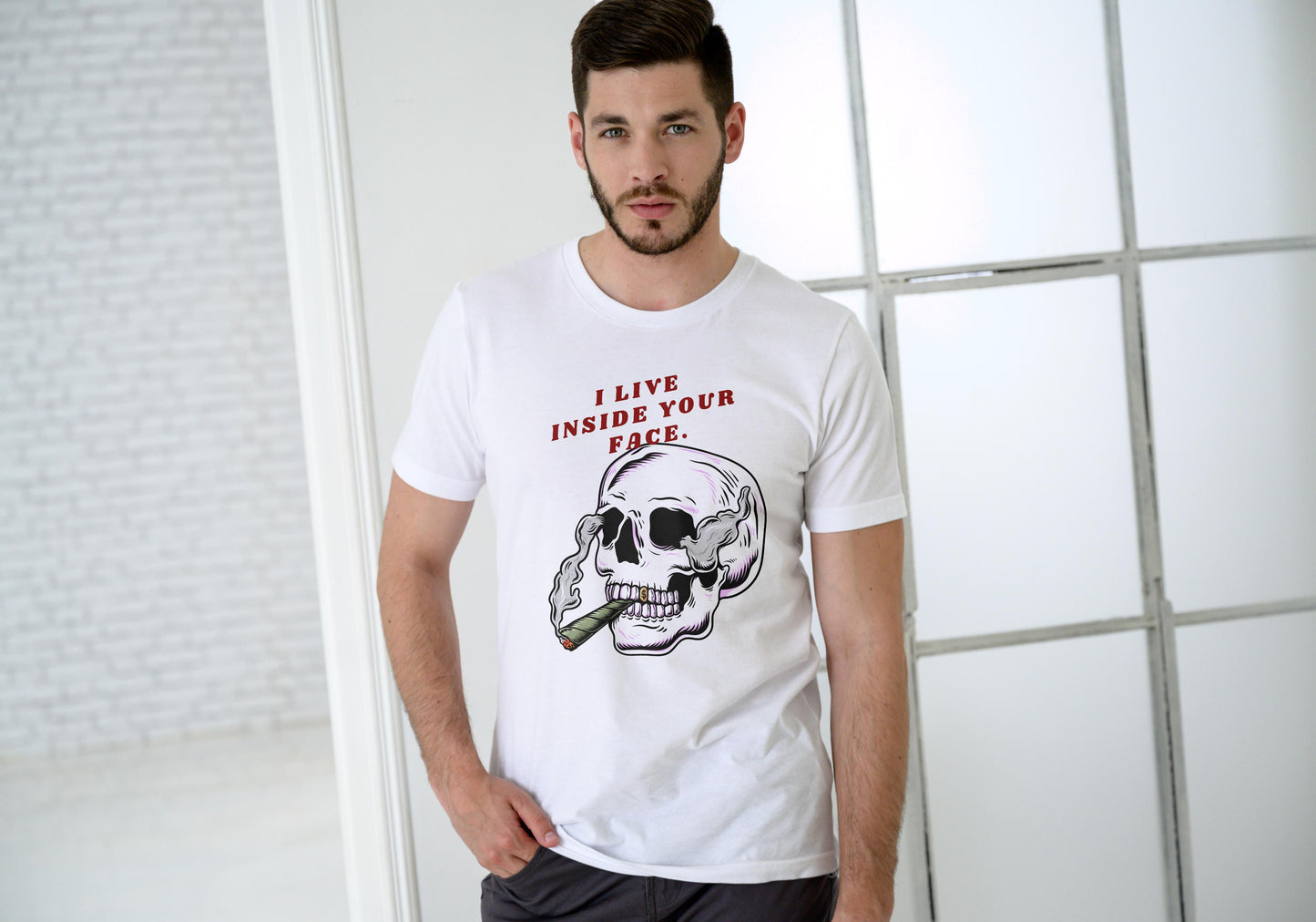 Men's Living Inside Face Skull T-shirt Black by ZealforTee