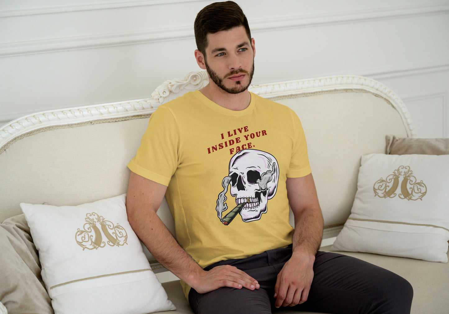 Men's Living Inside Face Skull T-shirt SkyBlue by ZealforTee