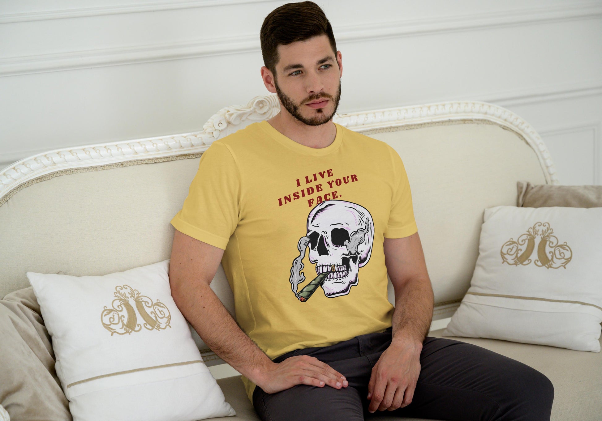 Men's Living Inside Face Skull T-shirt SkyBlue by ZealforTee