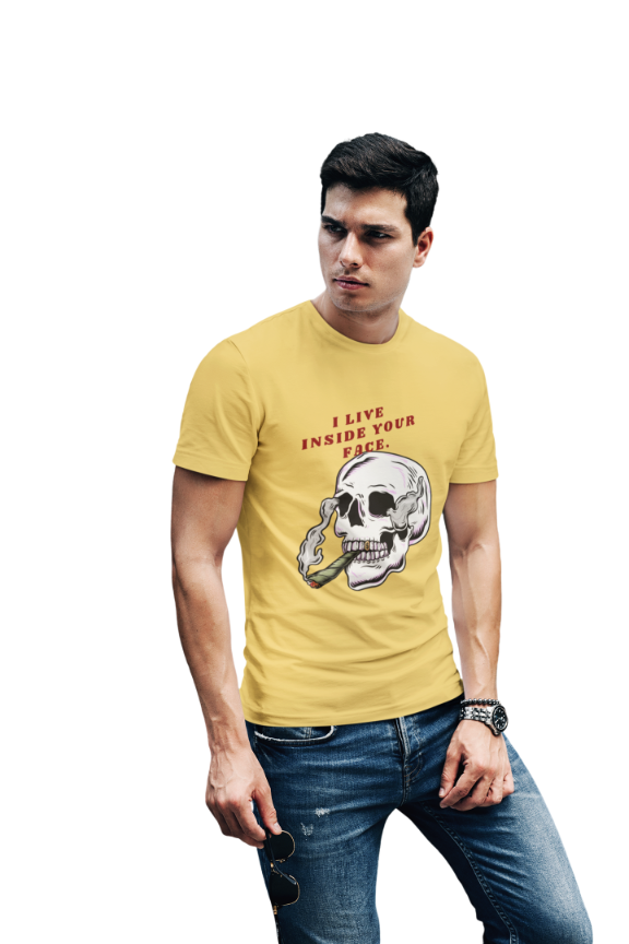 Men's Living Inside Face Skull T-shirt Yellow by ZealforTee
