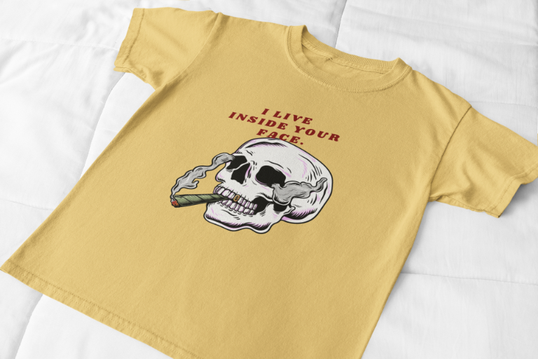 Men's Living Inside Face Skull T-shirt Yellow by ZealforTee